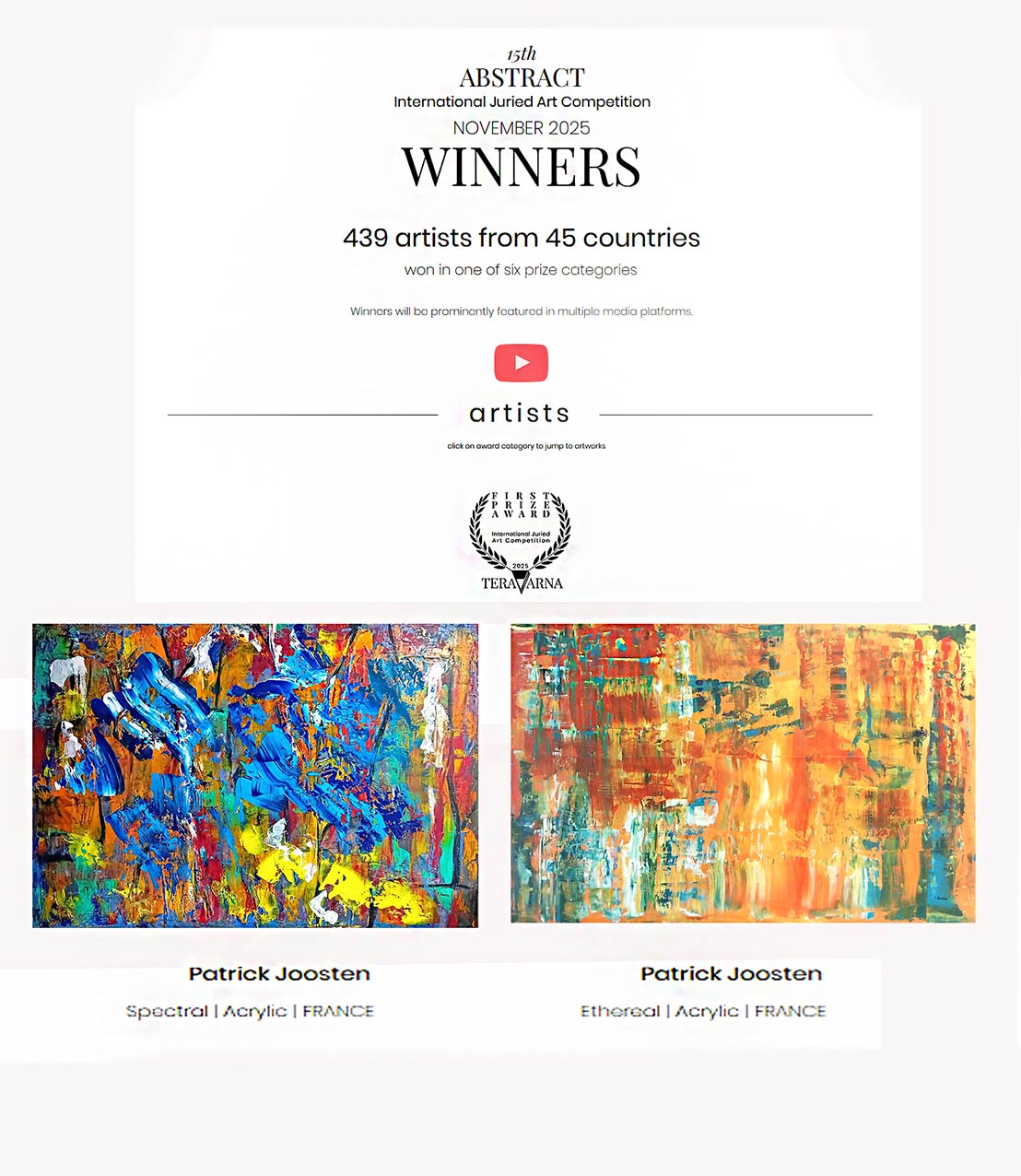 Winner of the 15th International Juried Art Competition held by  Teravarna
